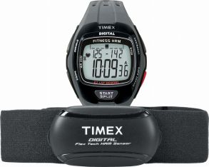 Svart pulsklocka med kronografiskt kvartzurverk - Timex Fitness HRM T5K736