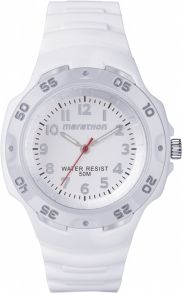 Vit, sportig damklocka i resin med röd sekundvisare - Timex Marathon T5K750