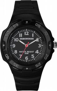 Svart, sportig klocka i resin med röd sekundvisare - Timex Marathon T5K751