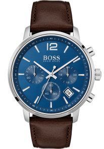 Brunt läderarmband, blå urtavla - Hugo Boss Black Attitude 1513606