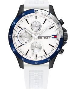 Vit urtavla och vitt silikonarmband lyfter alla andra detaljer/färger - Tommy Hilfiger Bank 1791723