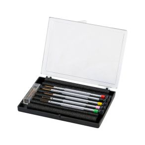 Skruvmejsel-set - Case with 5 Screwdrivers, 0.5 - 1.2 mm, with Anti-Magnetic Blades and Spare Blades 212451