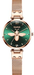 Grön urtavla, rödguldsfärgat stål (mesh) - Olevs Modern Lady Bee Rosegold Green