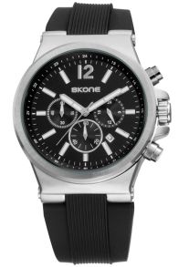 Datumvisning, extra urtavla för 24-timmarsformat, svart silikonarmband - Skone Chronograph 5154E-2
