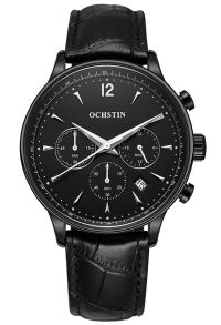 Herrklocka med armband av svart läder - Ochstin Chronograph 6050-BLBLBL