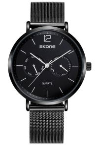 Minimalistisk armbandsklocka, helt i svart... med mesharmband samt extra urtavlor för visning av dag och datum - Skone Day-Date 7440EG-1