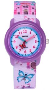 Barnklocka, lila och fjäril - Fibex Jnew Kids Butterflies 86365-purple