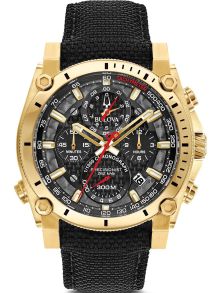 Takymeter, kronograf, självlysande, 30 bar vattentäthet och nylonarmband - Bulova Precisionist Champlain 97B178