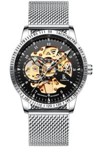 Boetten har öppningar så att man kan se in i urverket, och baksidan är än mer öppen - IK Colouring Skeleton Automatic 98226G-SLBLKSL