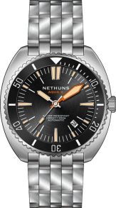 Tydliga visare med självlysande beläggning, på dykarur som klarar 30 bar - Nethuns Aqua II Steel 300M Automatic Diver A2S321