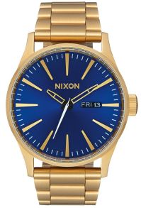 Guldfärgat stål och blå urtavla - Nixon Sentry SS Gold / Blue Sunray A356-2735