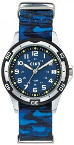 Barnur med nylonarmband, minuterna är utmärkta på boetten... 24-timmars-siffrorna på urtavlan - Club 100m Blue Army A65175S8A
