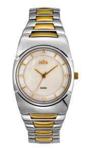 Notera hur det guldfärgade på armbandet, blir större närmare boetten - Inex Silver Ivory A69396B11I