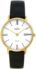 Klassiskt herrur med romerska siffror och armband av läder - Inex Mens Gold/White A69446D0KV
