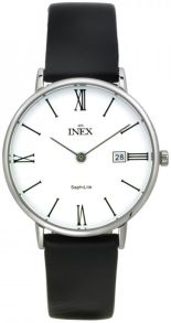 Klassiskt herrur med låg profil och svart läderarmband - Inex Mens Silver/White A69446S0KV