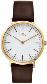 Herrklocka med brunt läderarmband - Inex Mens Gold/White A69464D0I - LQ2