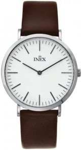 Elegant herrur med brunt läderarmband - Inex Mens Silver/White A69464S0I