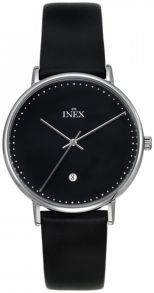 Armbandsklocka med dansk formgivning och svart läderarmband - Inex Mens Silver/Black A69468S5P