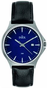 Blå urtavla med självlysande beläggning... läderarmbandet är svart - Inex Mens Silver/Blue A80001S8I