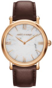 Klassisk klocka med marmor-urskiva - Abbott & Mosley Gold Carrrara Brown 40mm AM243