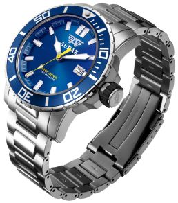 Dykarur i silverfärgat stål och med blå boett - Audaz 300M Automatic Reef Diver ADZ-2040-02