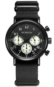 Svart klocka med textilarmband - Ochstin Vintage Chronograph AGSD62-01