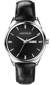 Urtavla och läderarmbandet är svart, boetten är silverfärgat stål - Aistrup Classic 78 Mens Day-Date AIW7804