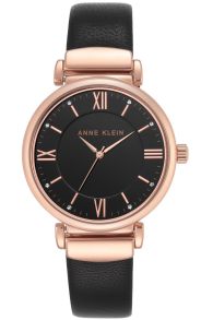 Svart läder möter rödguldsfärgat stål - Anne Klein Rose Gold Black AK/2666RGBK