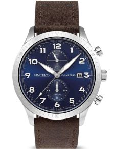 Elegant herrur med läderarmband - Vincero The Altitude Silver/Navy Blu-SilB-A05