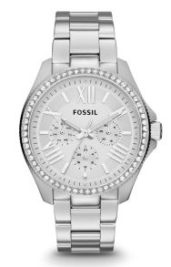 Större damur i stål, med vit urskiva och smyckad boett - Fossil Cecile AM4481 - RIP