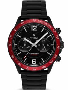 Maffig armbandsklocka med takymeter och kronograf - Vincero The Apex - Matte Black/Crimson Bla-Cri-P06