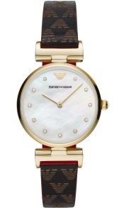 Minimalistisk pärlemorsurtavla och vändbart läderarmband - Emporio Armani Gianni T-Bar AR11297