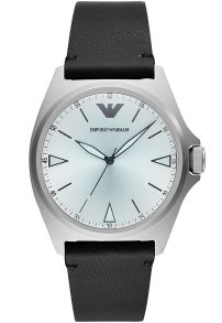Silverfärgad boett och svart läderarmband - Emporio Armani Nicola AR11308