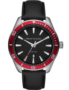 Svart läderarmband samt datumvisning på svart urtavla - Armani Exchange Enzo AX1836
