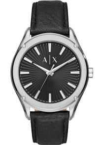Elegant klocka med stiligt läderarmband (svart) och silverfärgad boett av rostfritt stål - Armani Exchange Fitz AX2803
