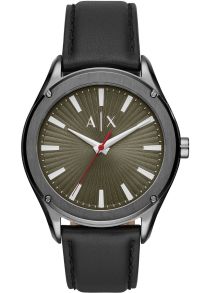 Olivgrön urtavla och svart läderarmband - Armani Exchange Fitz AX2806