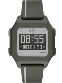 Häftigt olivgrön digitalklocka med silikonarmband och plastboett - Armani Exchange Shell AX2953