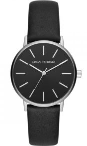 Klassisk minimalism, med svart läderarmband - Armani Exchange Lola AX5560