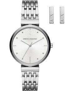 Damur i stål med intressant mönster som bakgrund till minimalistisk urtavla - Armani Exchange Zoe Set AX7117