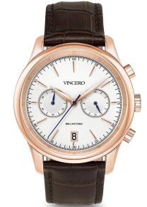 Brunt läderarmband, rödguldsfärgad stålboett - Vincero Bellwether - Rose Gold/Brown Rg-Blu-W19