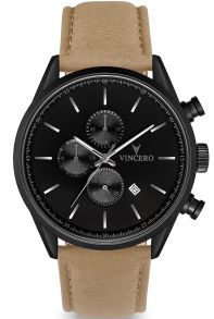 Herrur med kronograf - Vincero Chrono S Matte Black/Sandstone BlaM-Sand-S24