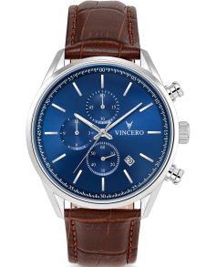Brunt läderarmband, djupblå urskiva - Vincero Chrono S Blue/Brown 40mm Blu-Bro-0S05