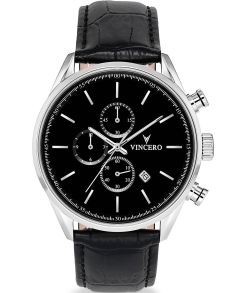 Datumvisning, kronograf och vattentät till 5 bar - Vincero Chrono S Black/Silver Bla-Sil-S02