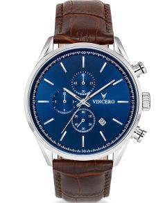 3 extra urtavlor samt datumvisning på urskivan - Vincero Chrono S Blue/Brown Blu-Bro-S05