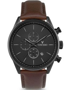 Överkomlig elegans: Svart urskiva och mörkbrunt läderarmband - Vincero Chrono S Gunmetal/Walnut Gra-Bro-S21