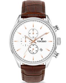 Kvartsur med kronograf - Vincero Chrono S Silver/Rose Gold Whi-Sil-S08