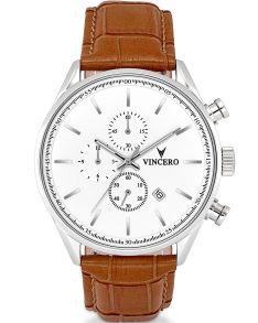 Datumvisning + 3 extra urtavlor på urskivan - Vincero Chrono S Silver/Tan Whi-Tan-S09