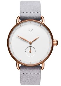 Gråspräckligt läderarmband med vitminimalistisk urtavla - MVMT Bloom D-FR01-RGGR