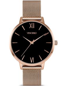 Elegans i rödguld med minimalism på svart urtavla - Vincero The Eros Mesh - Rose + Black RgB-Msh-E17