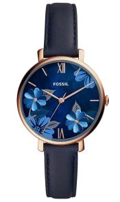 Blått armband och ljusblå urtavla, med blåa blommor på - Fossil Jaqueline ES4673